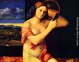 Gentile Bellini Paintings - Young Woman at her Toilet by Giovanni Bellini